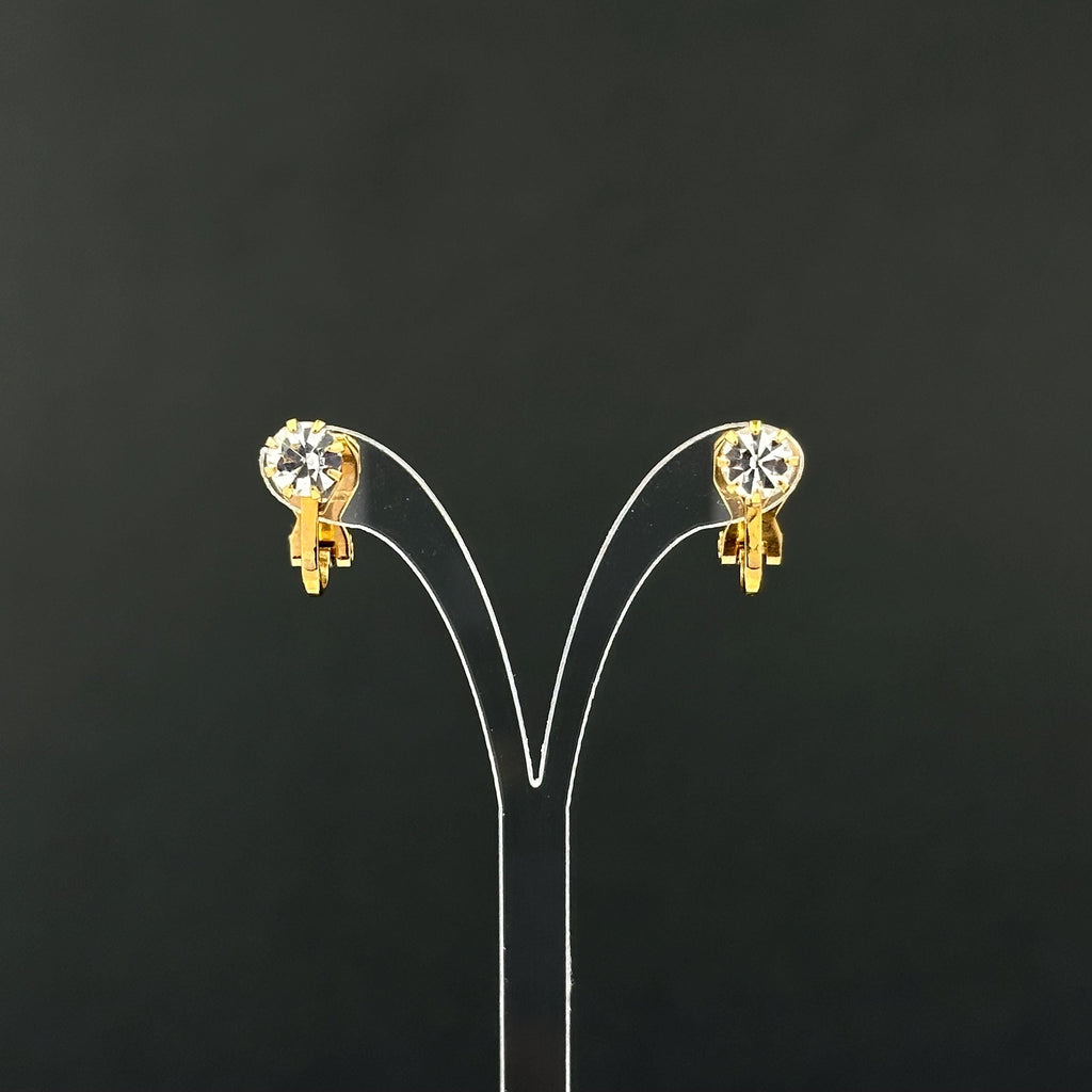 Vintage Rhinestone Clip-on Earrings: Gold Tone Petite Jewelry