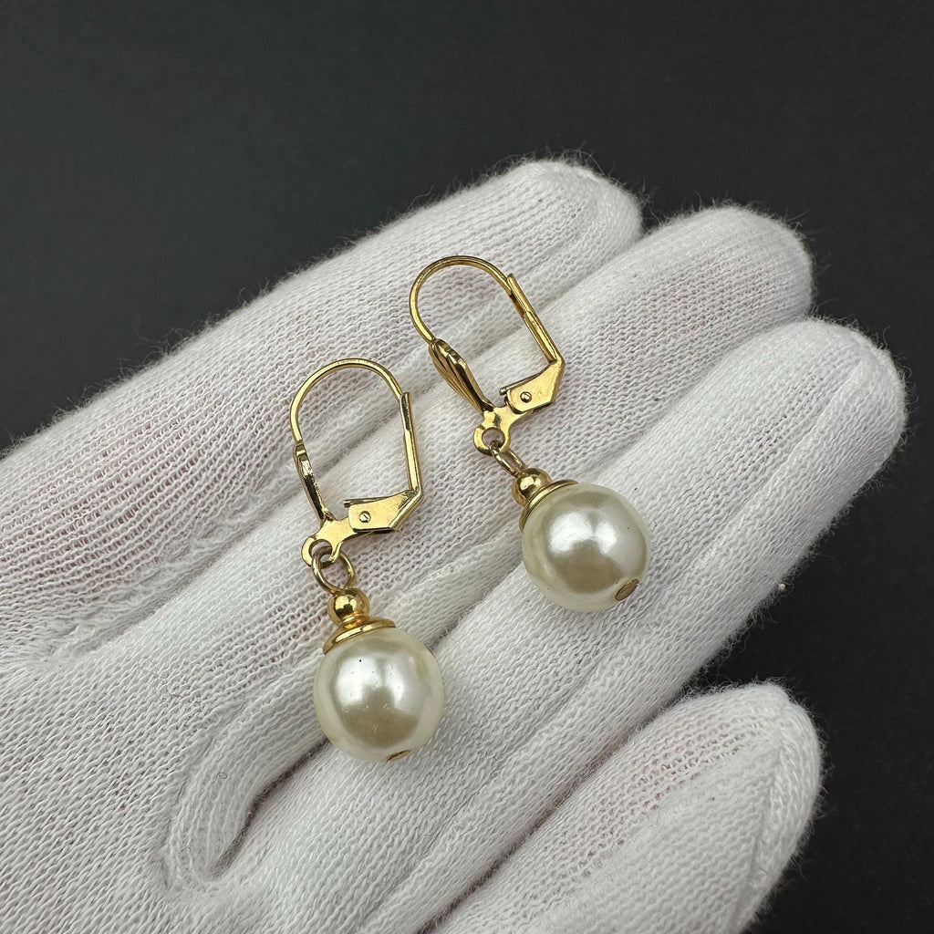 Vintage gold tone and faux pearl drop earrings