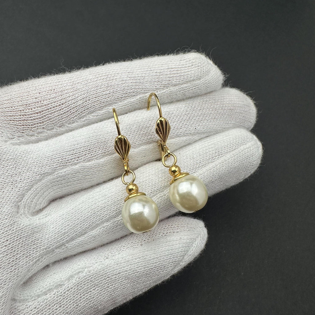 Vintage gold tone and faux pearl drop earrings