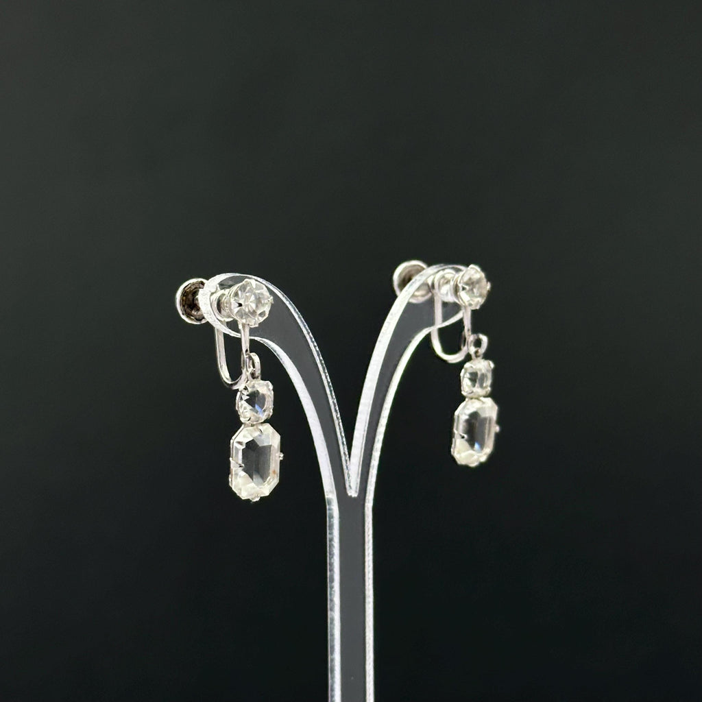 Vintage silver tone 12K gold filled and rhinestone screw-back earrings