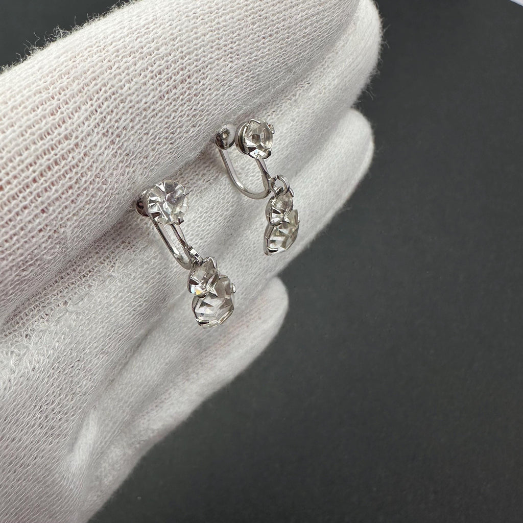 Vintage silver tone 12K gold filled and rhinestone screw-back earrings