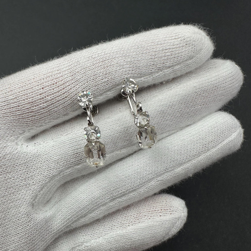 Vintage silver tone 12K gold filled and rhinestone screw-back earrings
