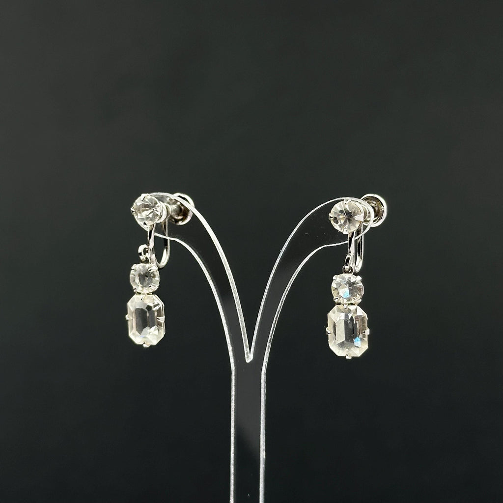 Vintage silver tone 12K gold filled and rhinestone screw-back earrings