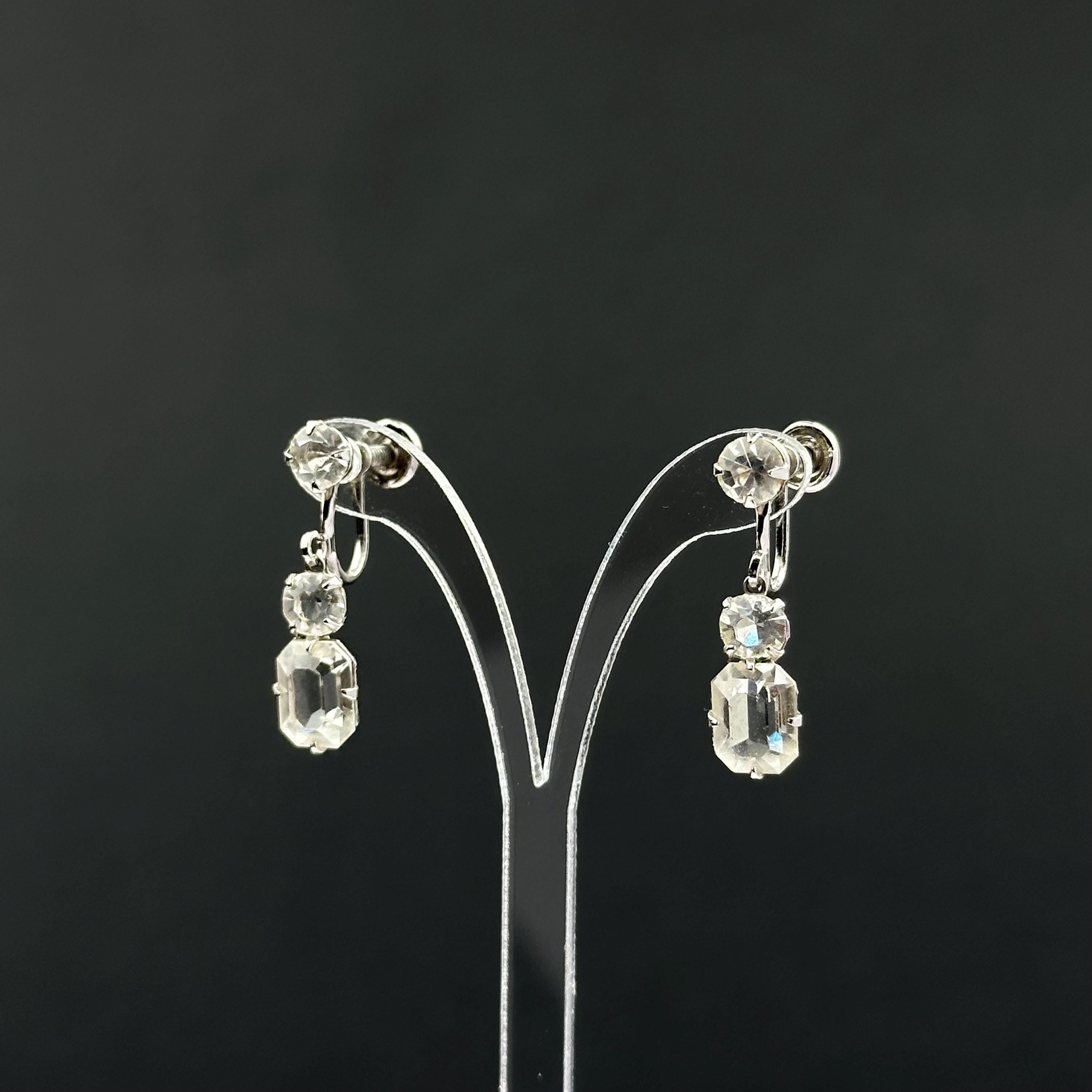 Vintage silver tone 12K gold filled and rhinestone screw-back earrings