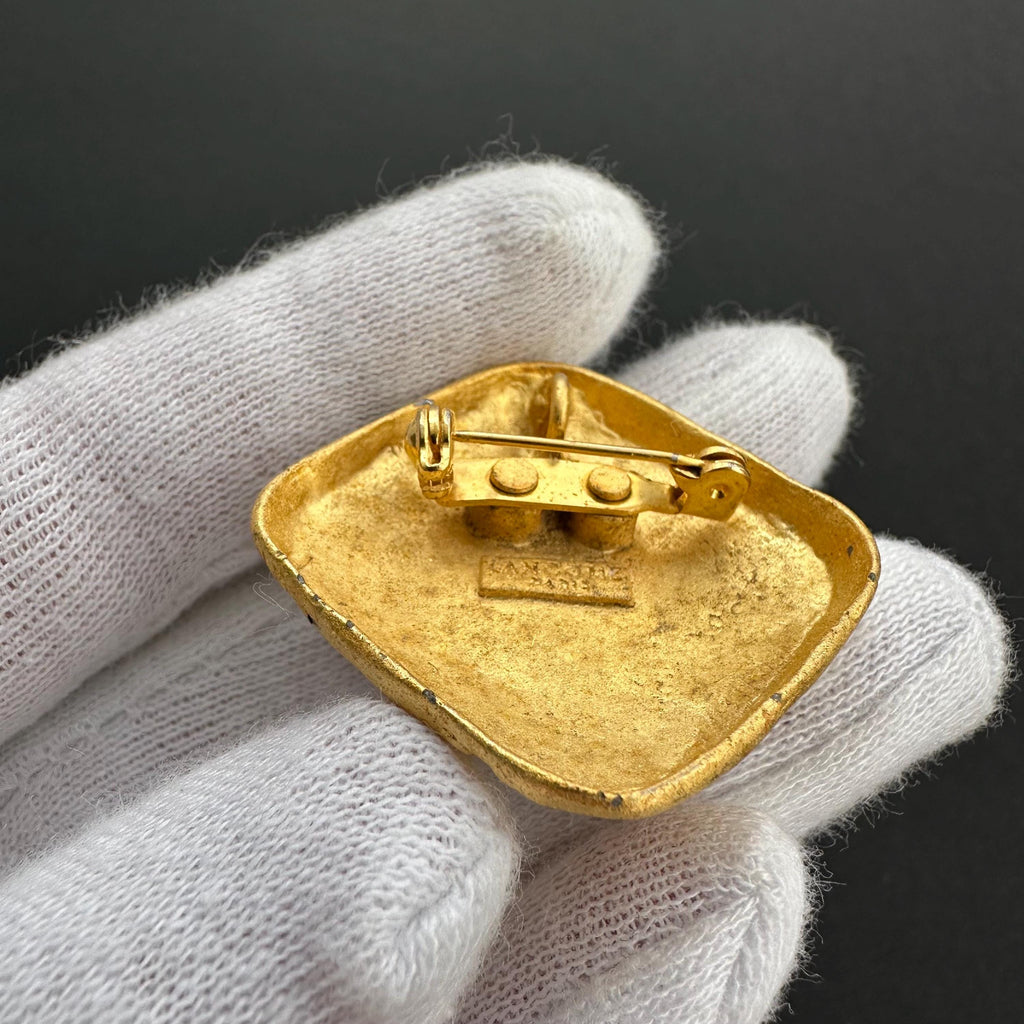 Vintage LANCOME PARIS gold-tone & red lucite brooch