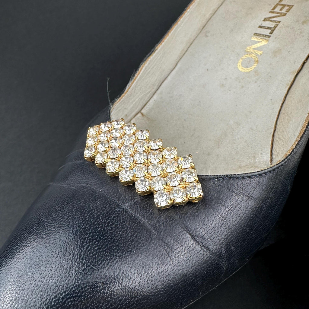 Vintage Bluette gold tone and rhinestone chevron shoe clips – Made in France
