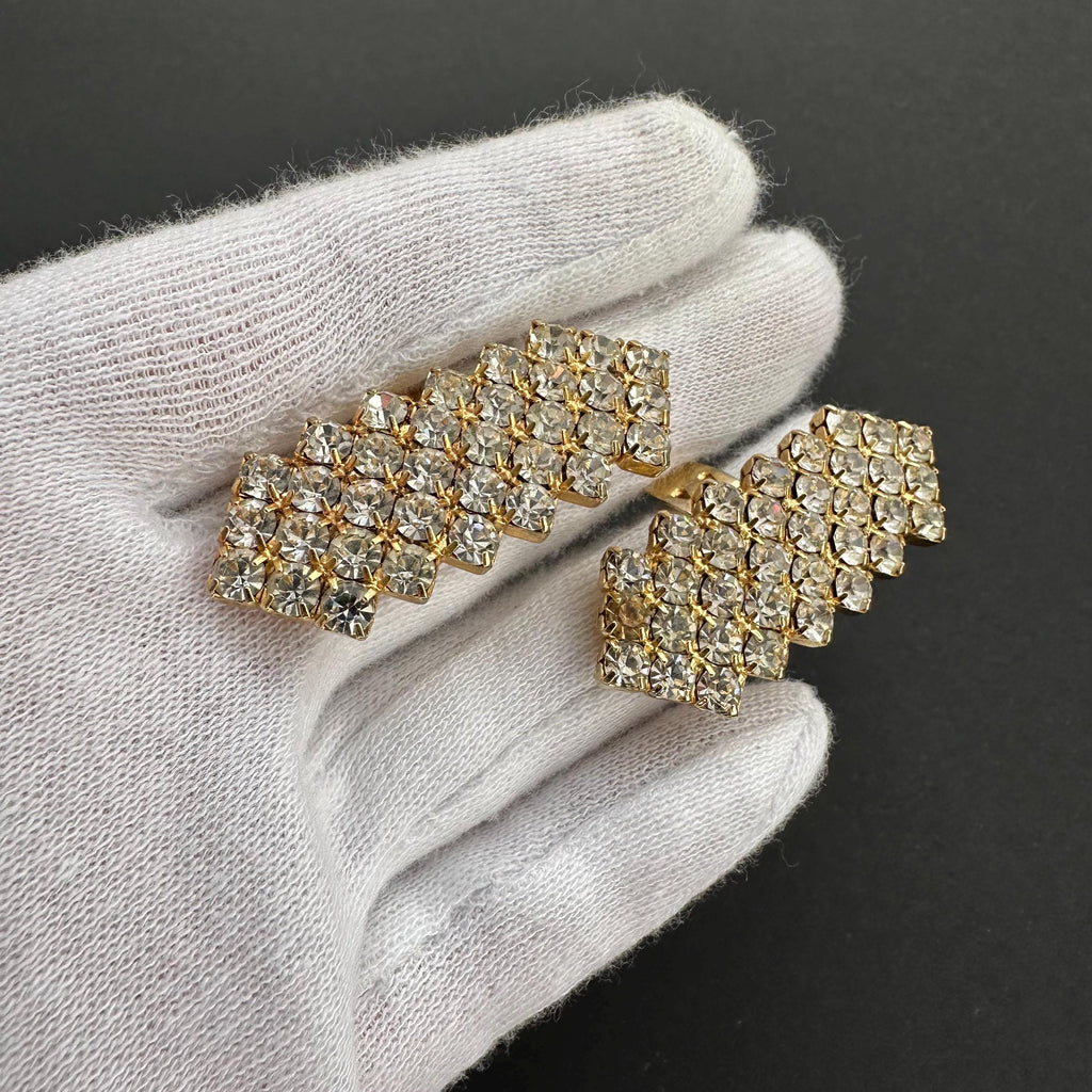 Vintage Bluette gold tone and rhinestone chevron shoe clips – Made in France
