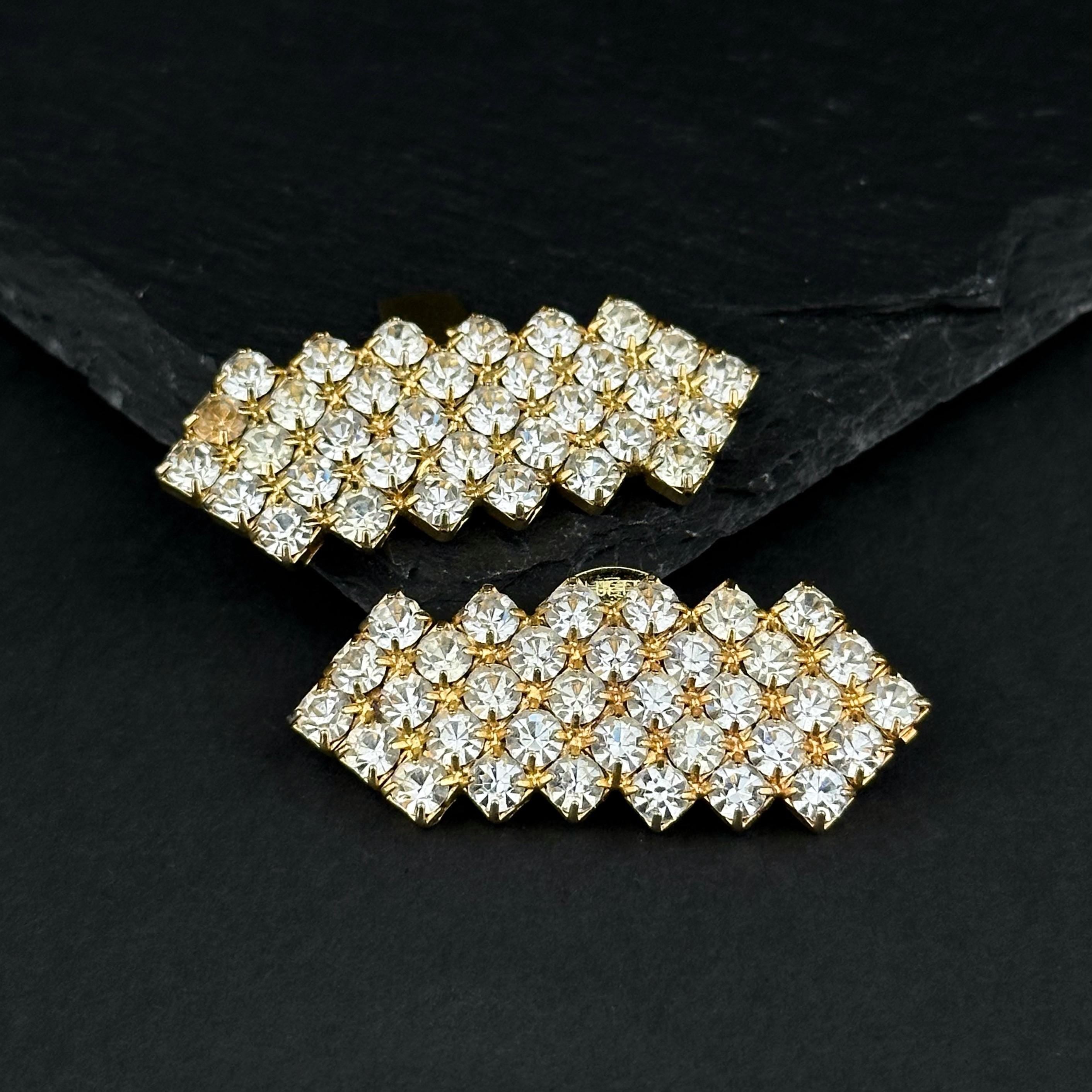 Vintage Bluette gold tone and rhinestone chevron shoe clips – Made in France