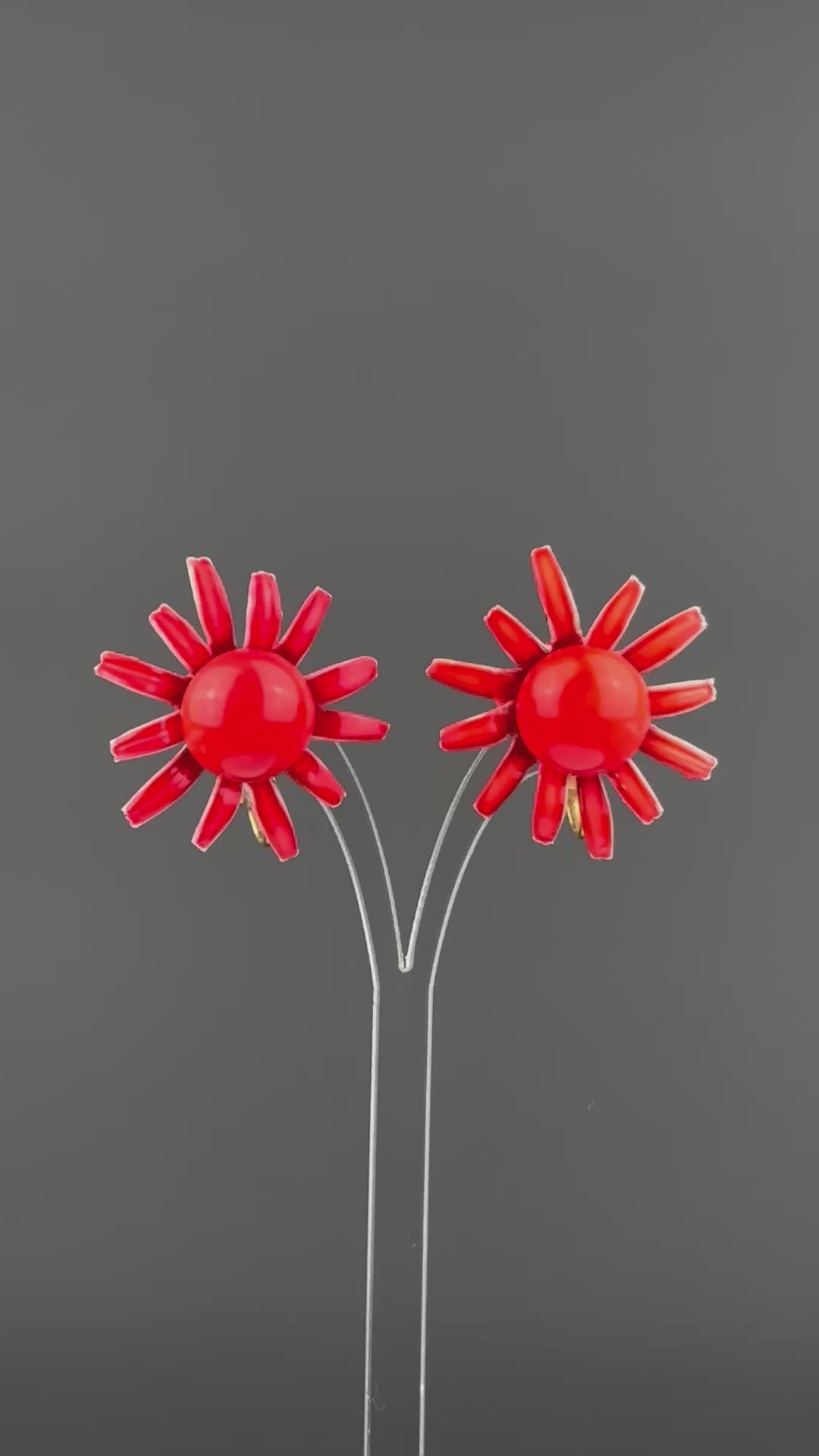 Vintage red enamel flower clip-on earrings