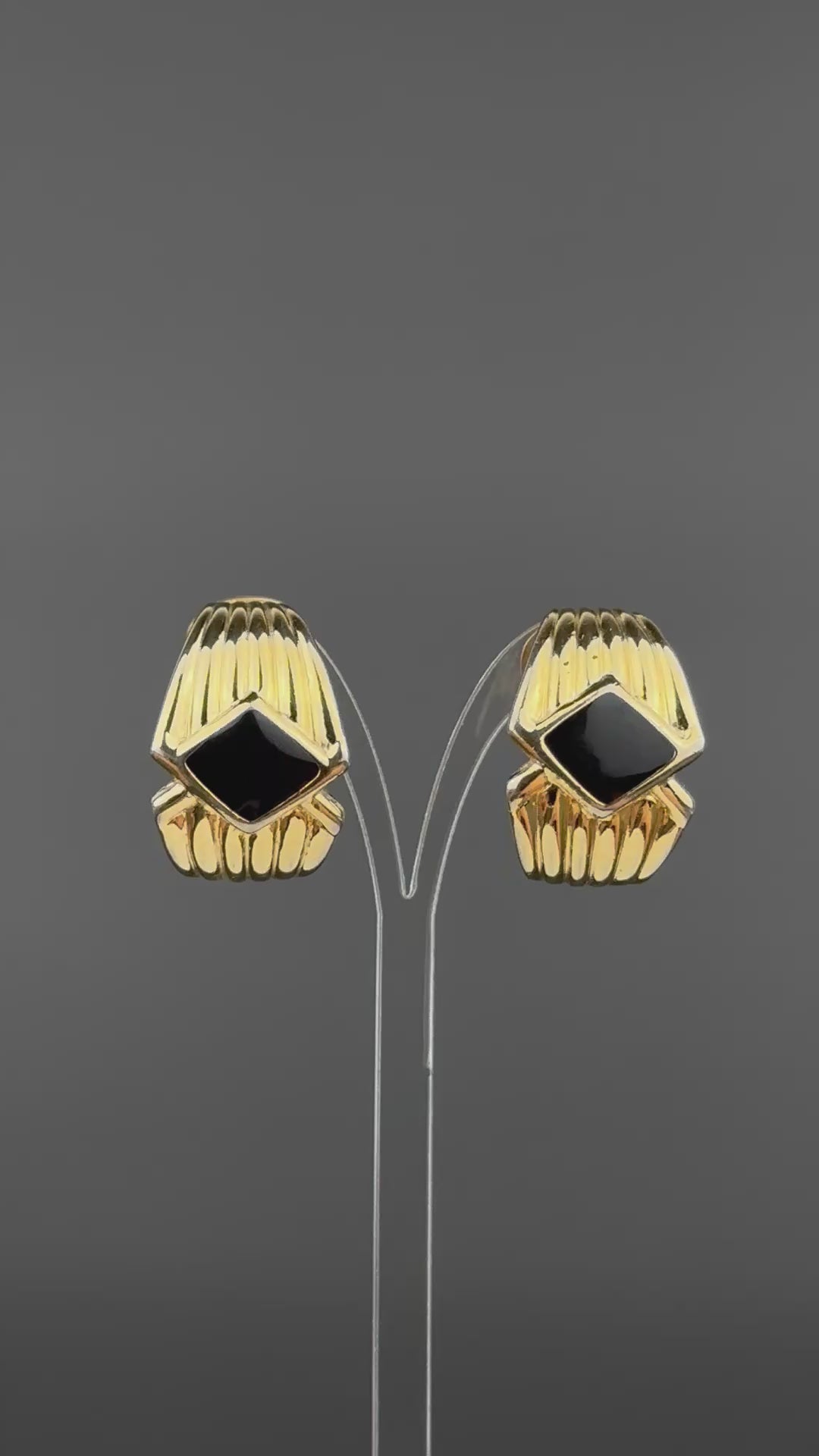 Vintage gold-tone and black textured hoop clip-on earrings