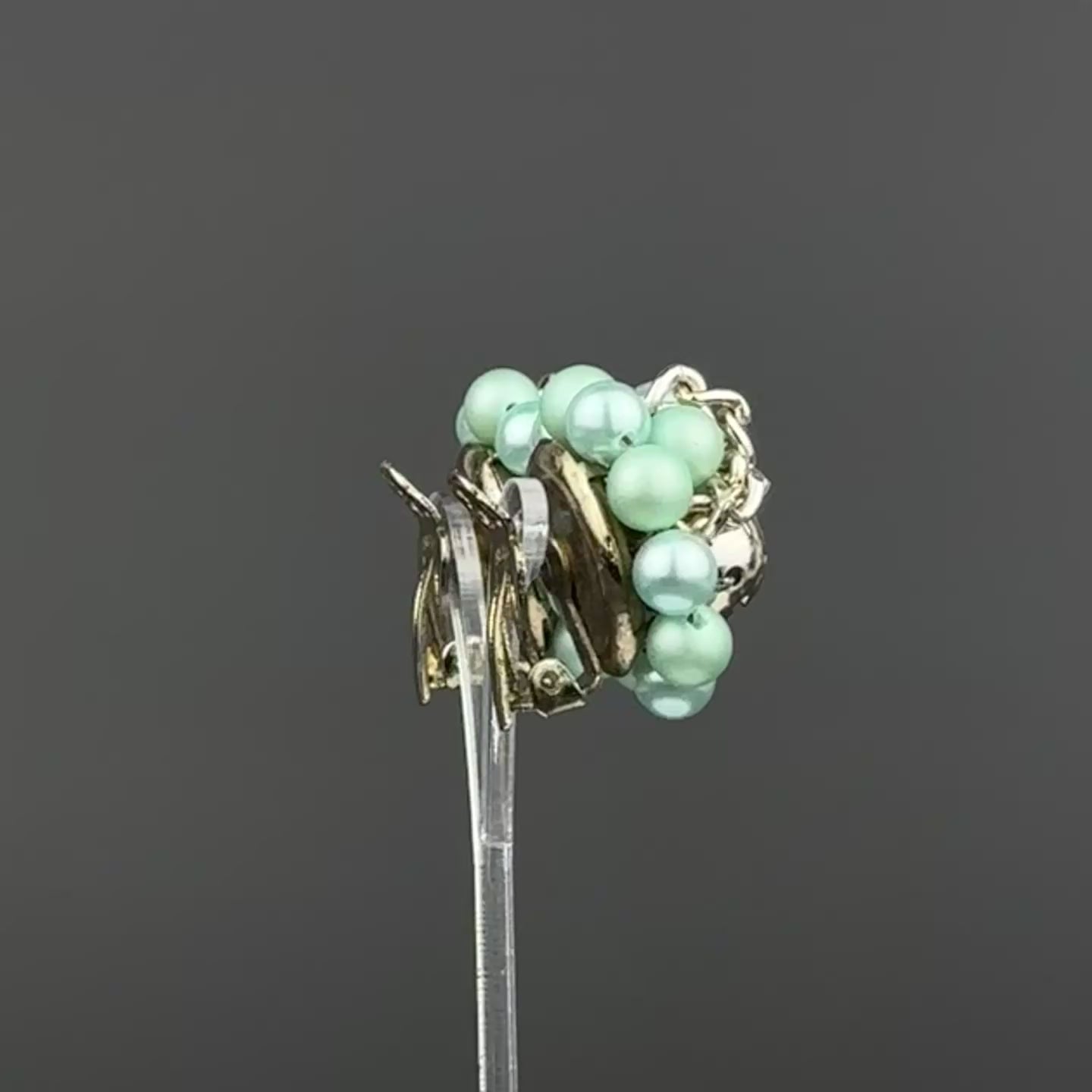 Vintage Japan mint green & gold beaded clip on earrings