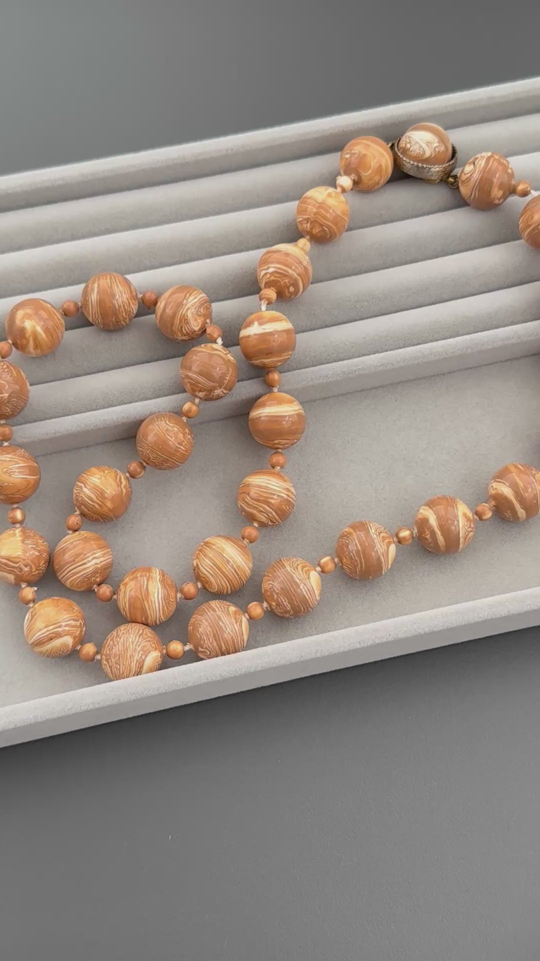 Vintage brown marble effect plastic beaded necklace