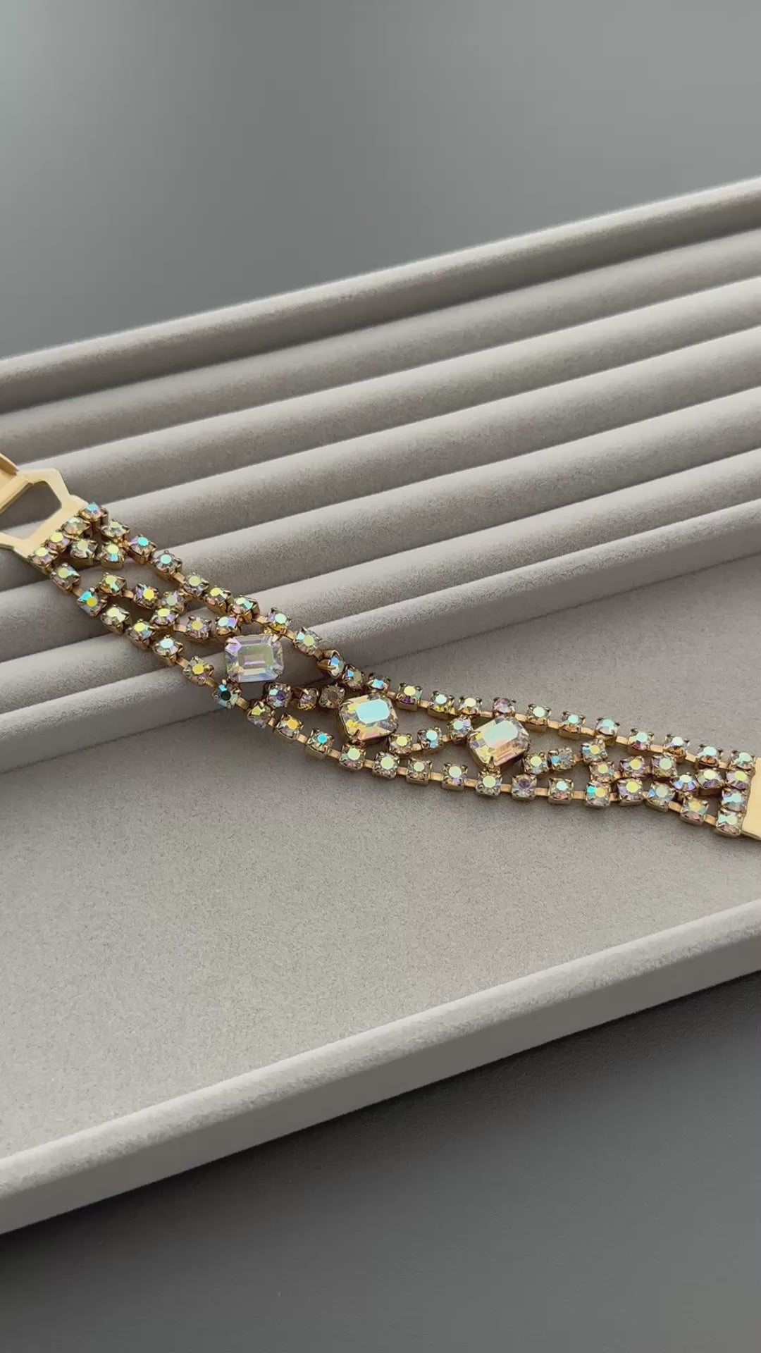 Vintage gold tone and aurora borealis rhinestone bracelet