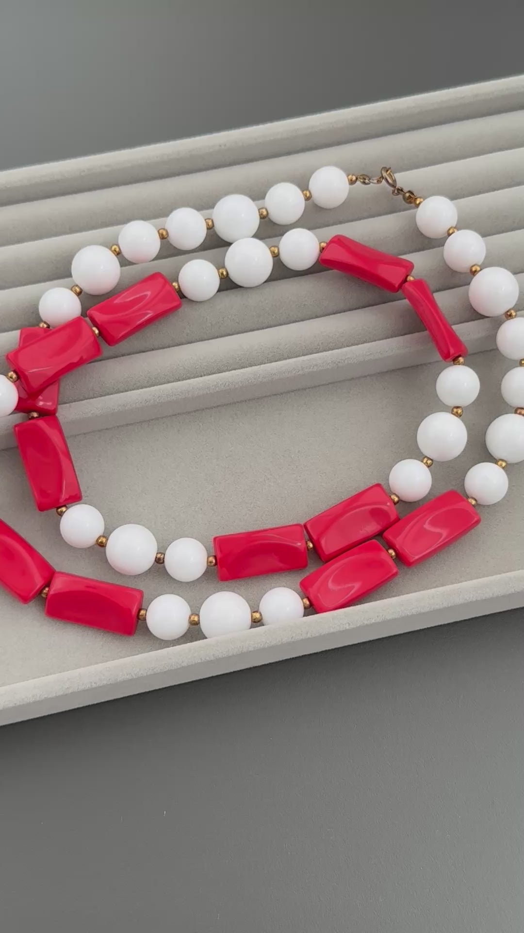 Vintage red and white plastic bead necklace