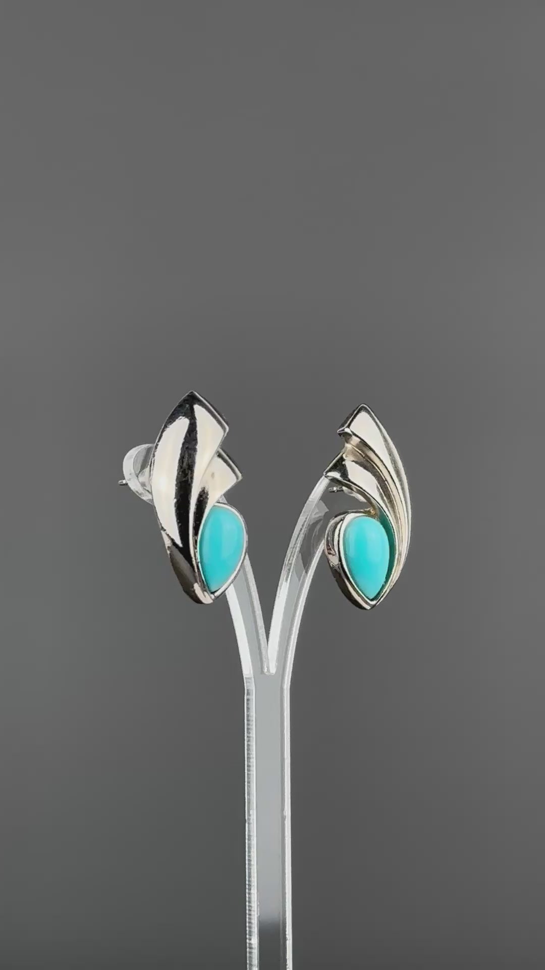 Vintage silver tone and blue сabochons earrings
