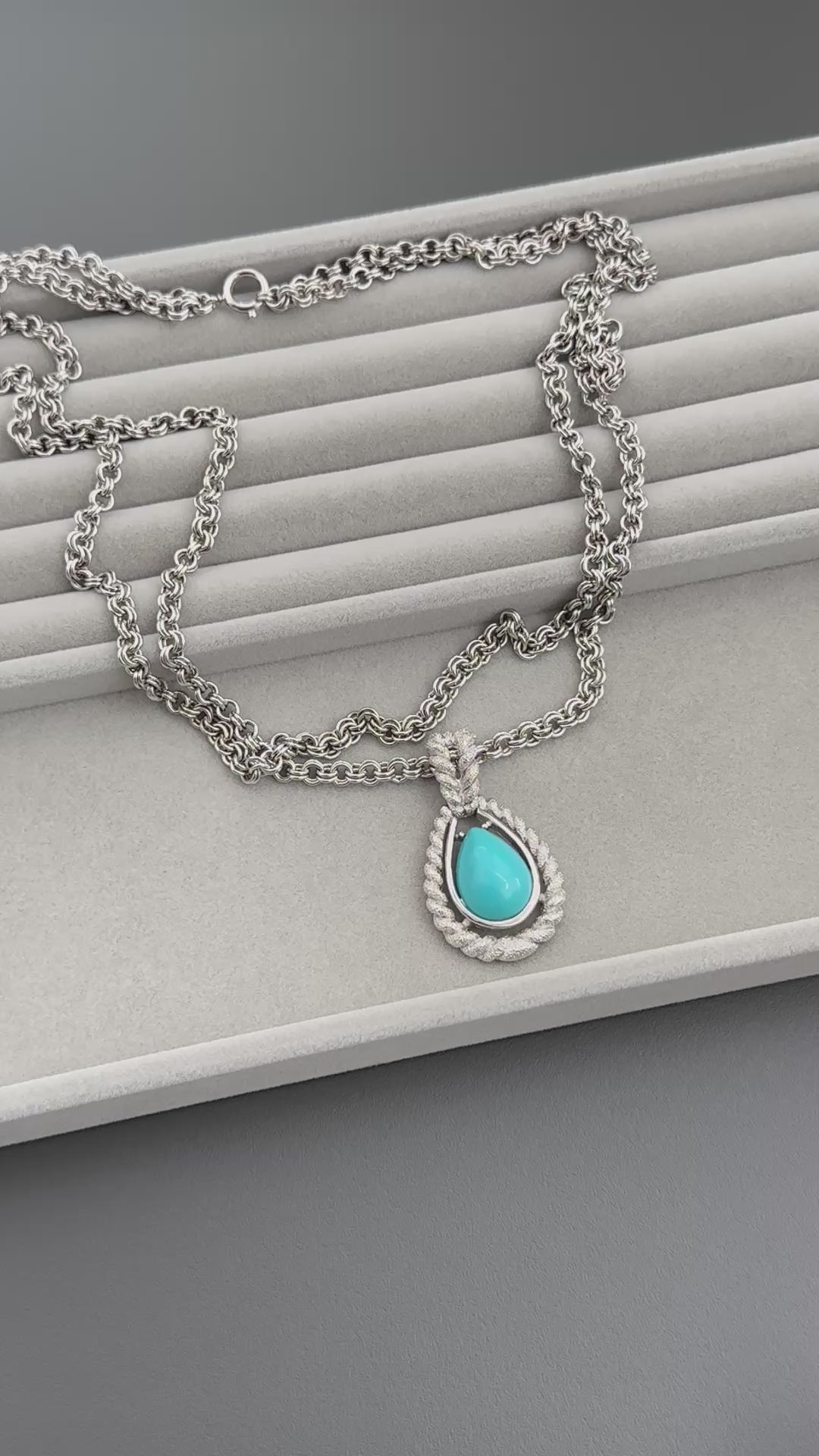 Vintage AVON silver tone double chain necklace with turquoise teardrop pendant